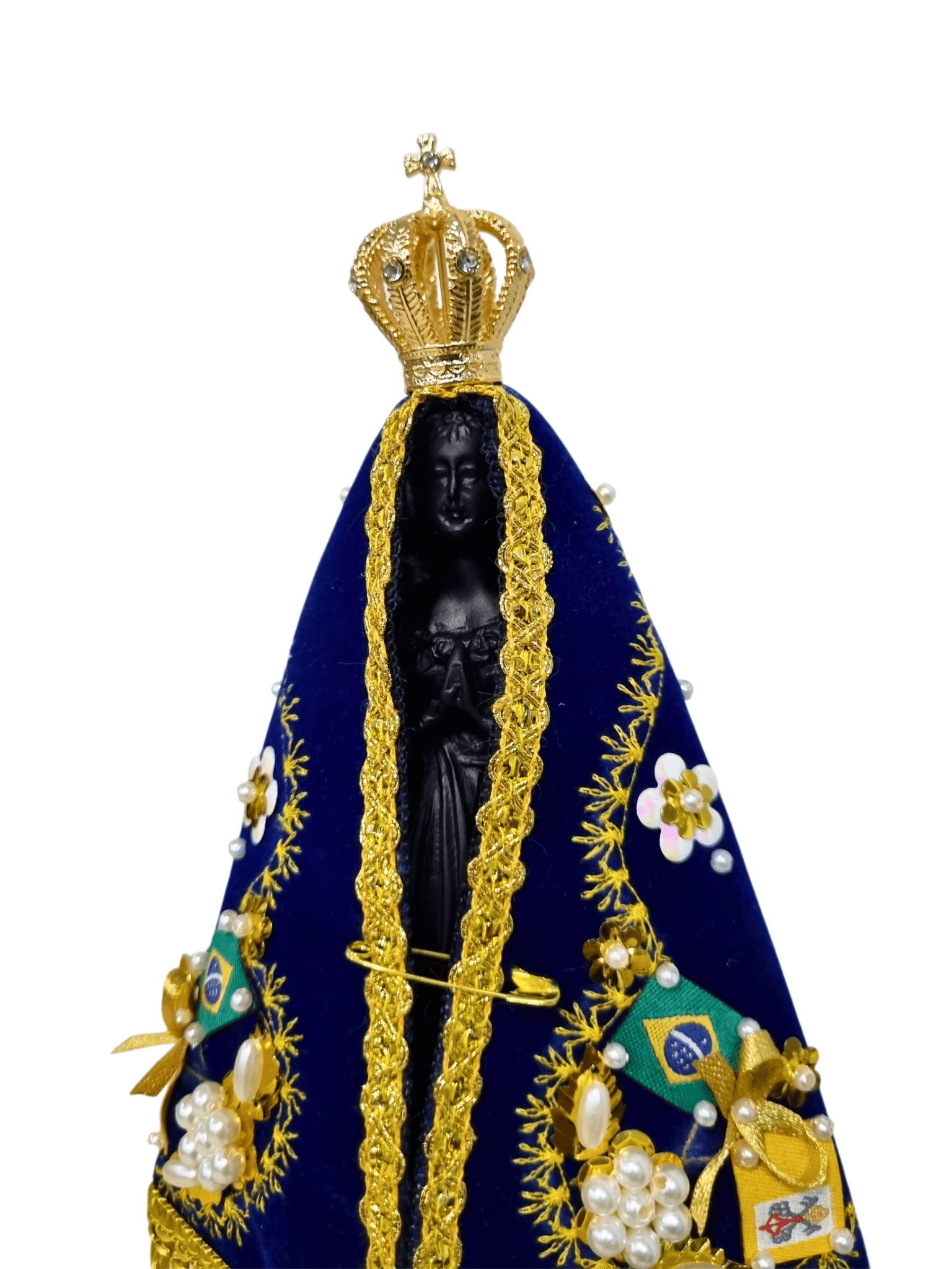 Imagem de Nossa Senhora Aparecida em Pó de Mármore Manto Arabesco Folha 18 cm-TerraCotta Arte Sacra