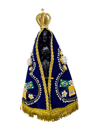 Imagem de Nossa Senhora Aparecida em Pó de Mármore Manto Arabesco Pérola 24 cm-TerraCotta Arte Sacra