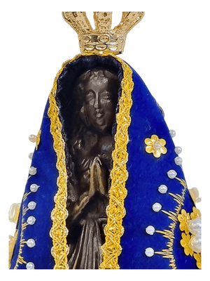 Imagem de Nossa Senhora Aparecida em Pó de Mármore com Manto Flores Azul Royal 23 cm-TerraCotta Arte Sacra