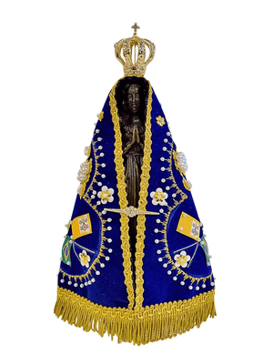Imagem de Nossa Senhora Aparecida em Pó de Mármore com Manto Flores Azul Royal 23 cm-TerraCotta Arte Sacra