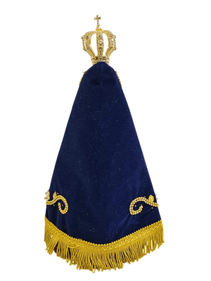 Imagem de Nossa Senhora Aparecida em Pó de Mármore com Manto Luxo Flores Azuis 36 cm-TerraCotta Arte Sacra