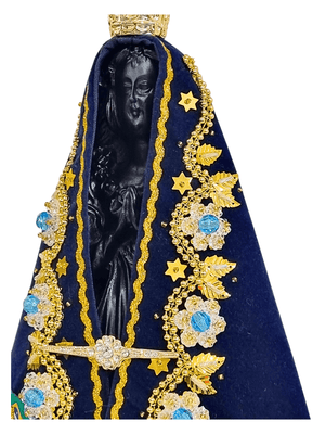 Imagem de Nossa Senhora Aparecida em Pó de Mármore com Manto Luxo Flores Azuis 36 cm-TerraCotta Arte Sacra