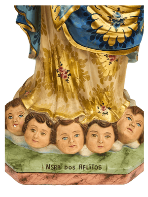 Imagem de Nossa Senhora dos Aflitos de Gesso Policromado com Olhos de Vidro (Barroco Brasileiro) 80 cm-TerraCotta Arte Sacra