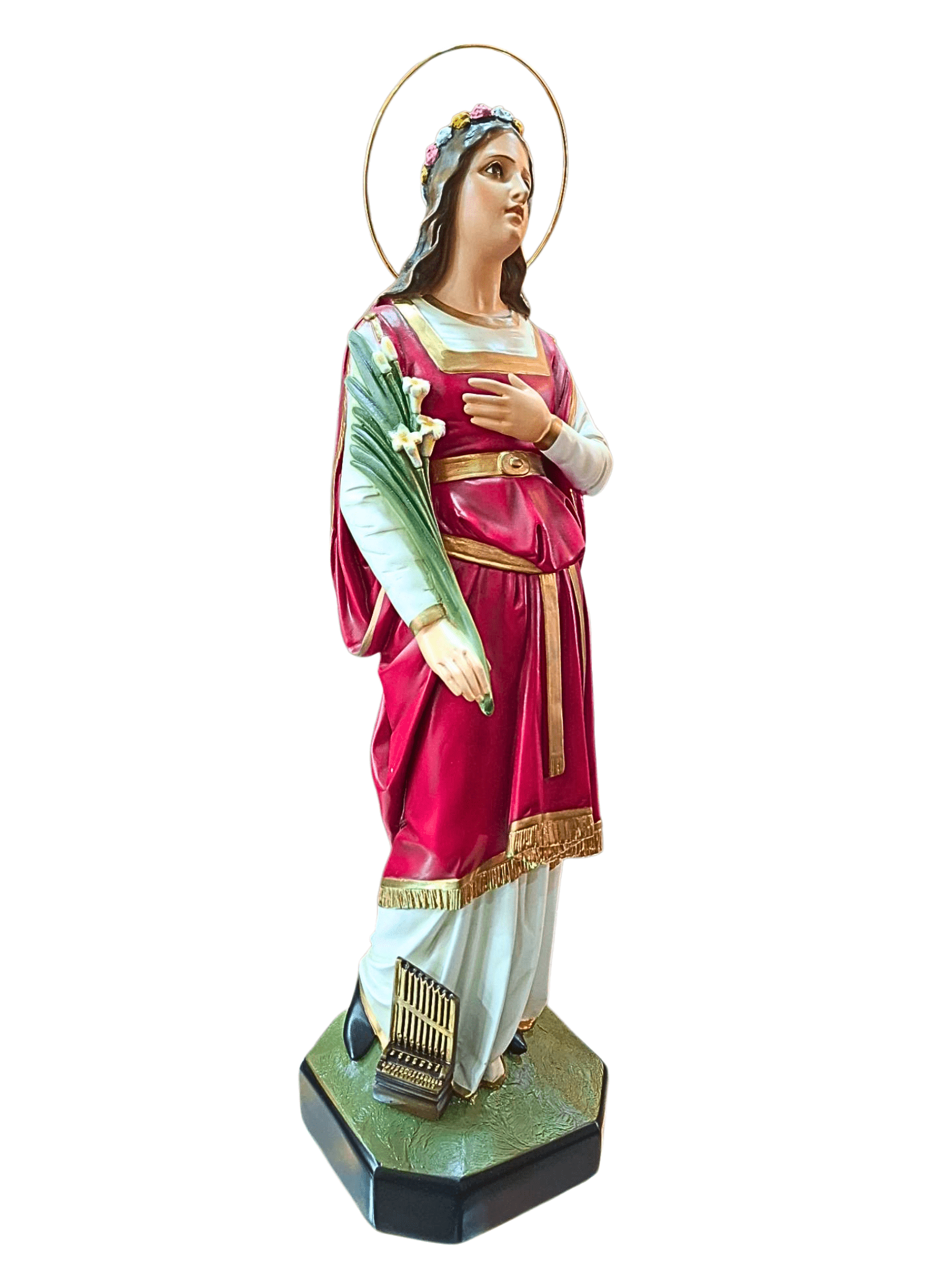 Imagem de Santa Cecília em Pó de Mármore Colorido com Olhos de Vidro 60 cm-TerraCotta Arte Sacra