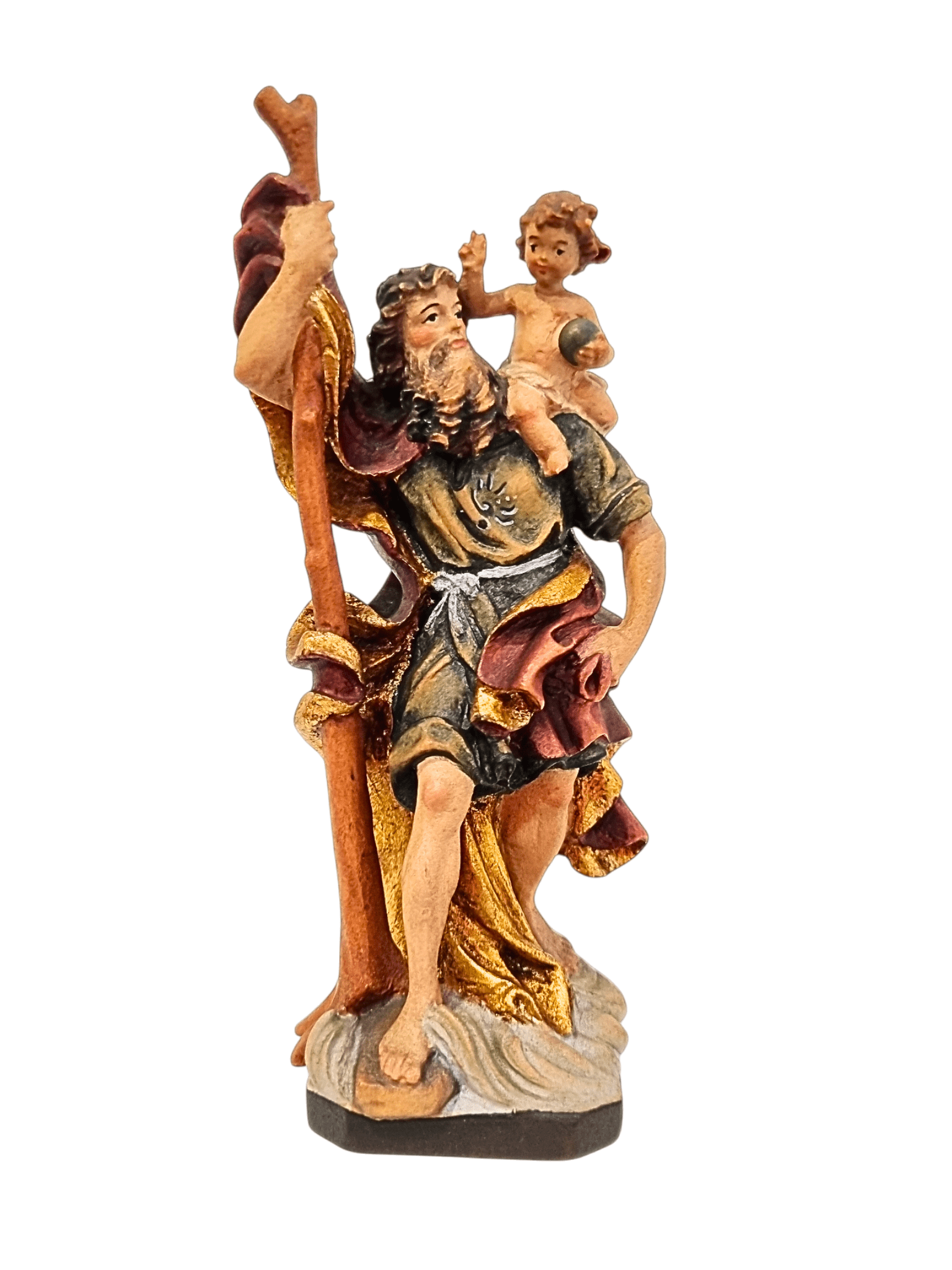 Imagem de São Cristóvão em Madeira Italiana 14,5 cm-TerraCotta Arte Sacra