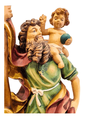 Imagem de São Cristóvão em Madeira Italiana 30 cm-TerraCotta Arte Sacra