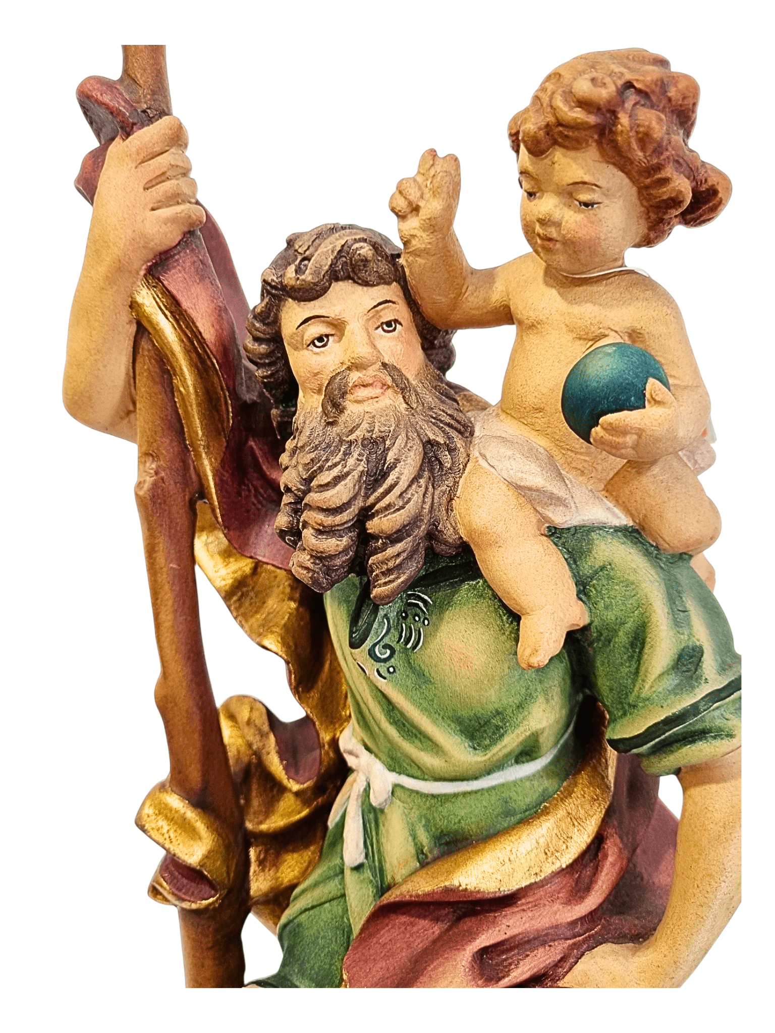 Imagem de São Cristóvão em Madeira Italiana 30 cm-TerraCotta Arte Sacra