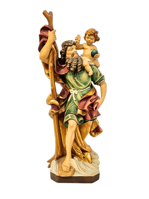 Imagem de São Cristóvão em Madeira Italiana 30 cm-TerraCotta Arte Sacra