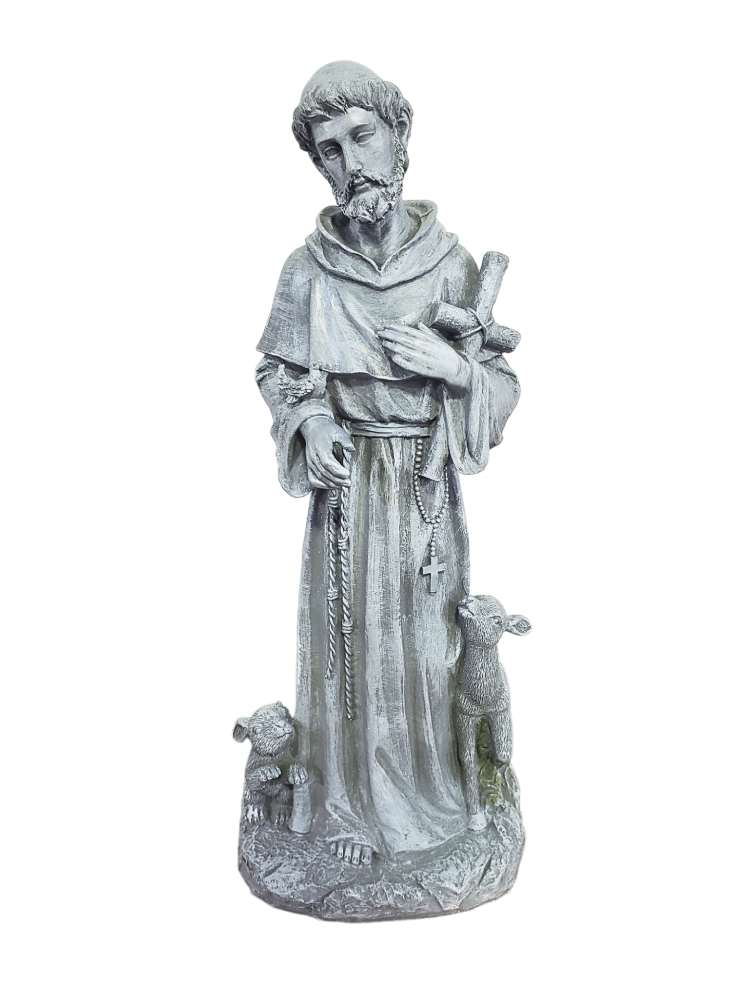 Imagem de São Francisco de Assis com a Cruz em Resina Estilo Pedra 50 cm-TerraCotta Arte Sacra