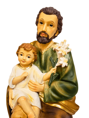 Imagem de São José Sentado com Menino Jesus em Resina-TerraCotta Arte Sacra
