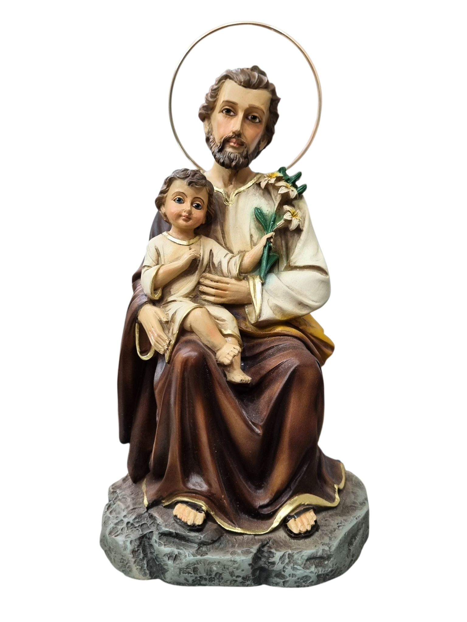 Imagem de São José Sentado em Pó de Mármore Colorida 20 cm-TerraCotta Arte Sacra