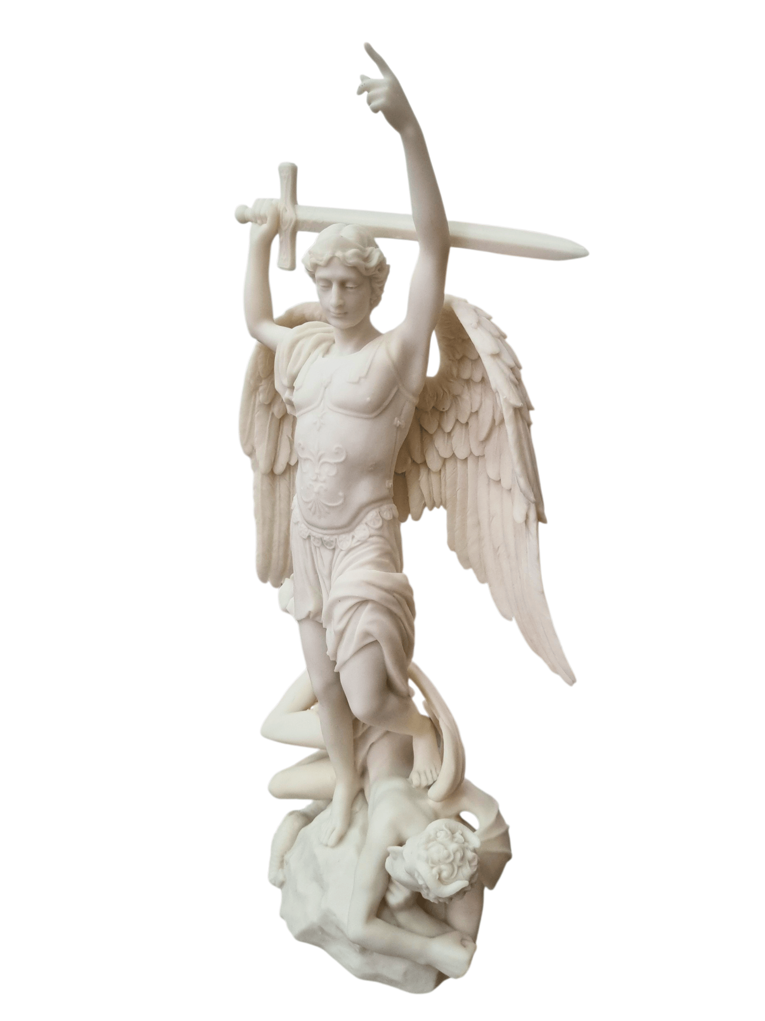 Imagem de São Miguel com Demônio em Pó de Mármore 37 cm-TerraCotta Arte Sacra
