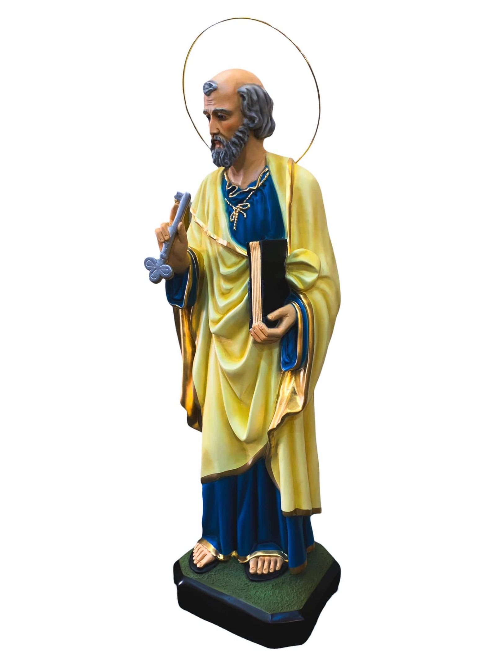 Imagem de São Pedro em Pó de Mármore Colorido com Olhos de Vidro-TerraCotta Arte Sacra