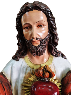 Imagem do Sagrado Coração de Jesus Colorida em Fibra de Vidro 130 m-TerraCotta Arte Sacra