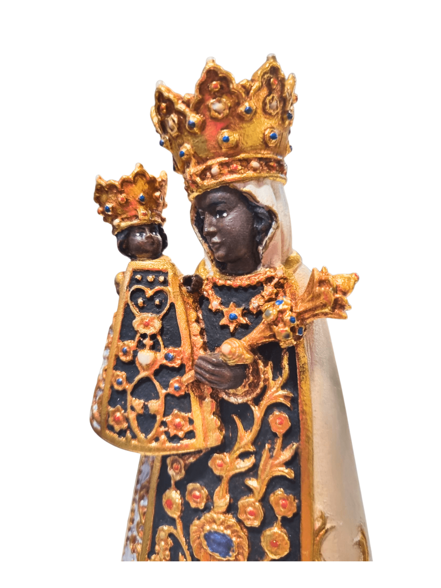 Madonna de Altötting de Madeira Italiana 16 cm Colorida-TerraCotta Arte Sacra