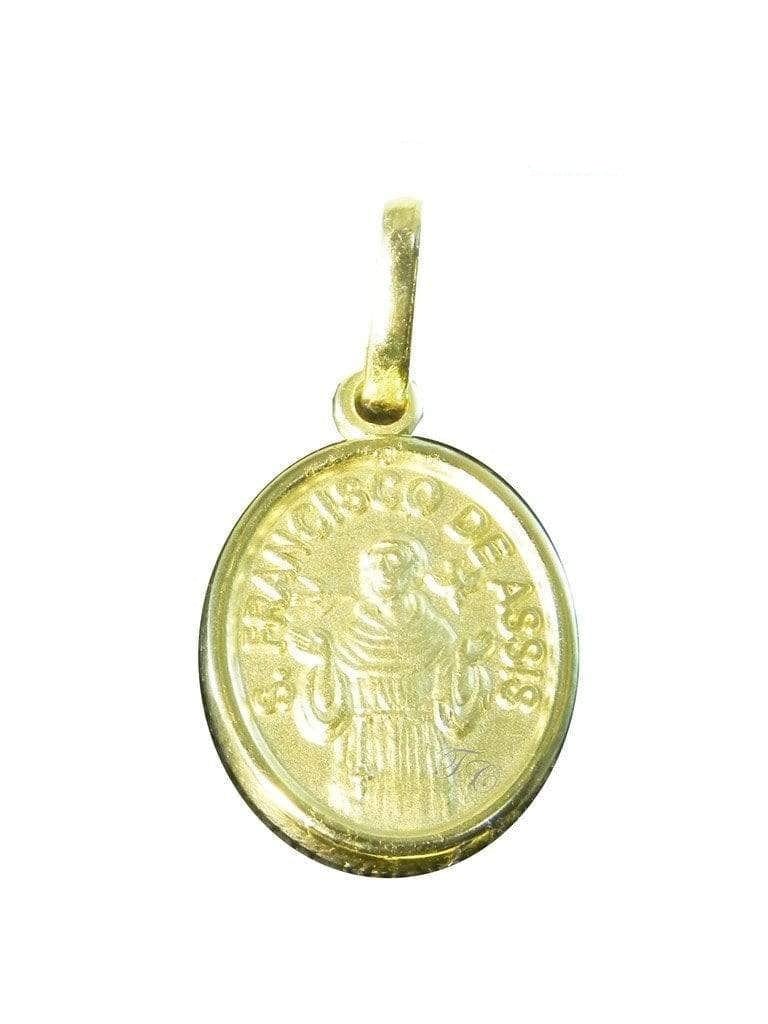 Medalha de São Francisco de Prata 925 com Banho de Ouro 18k-TerraCotta Arte Sacra