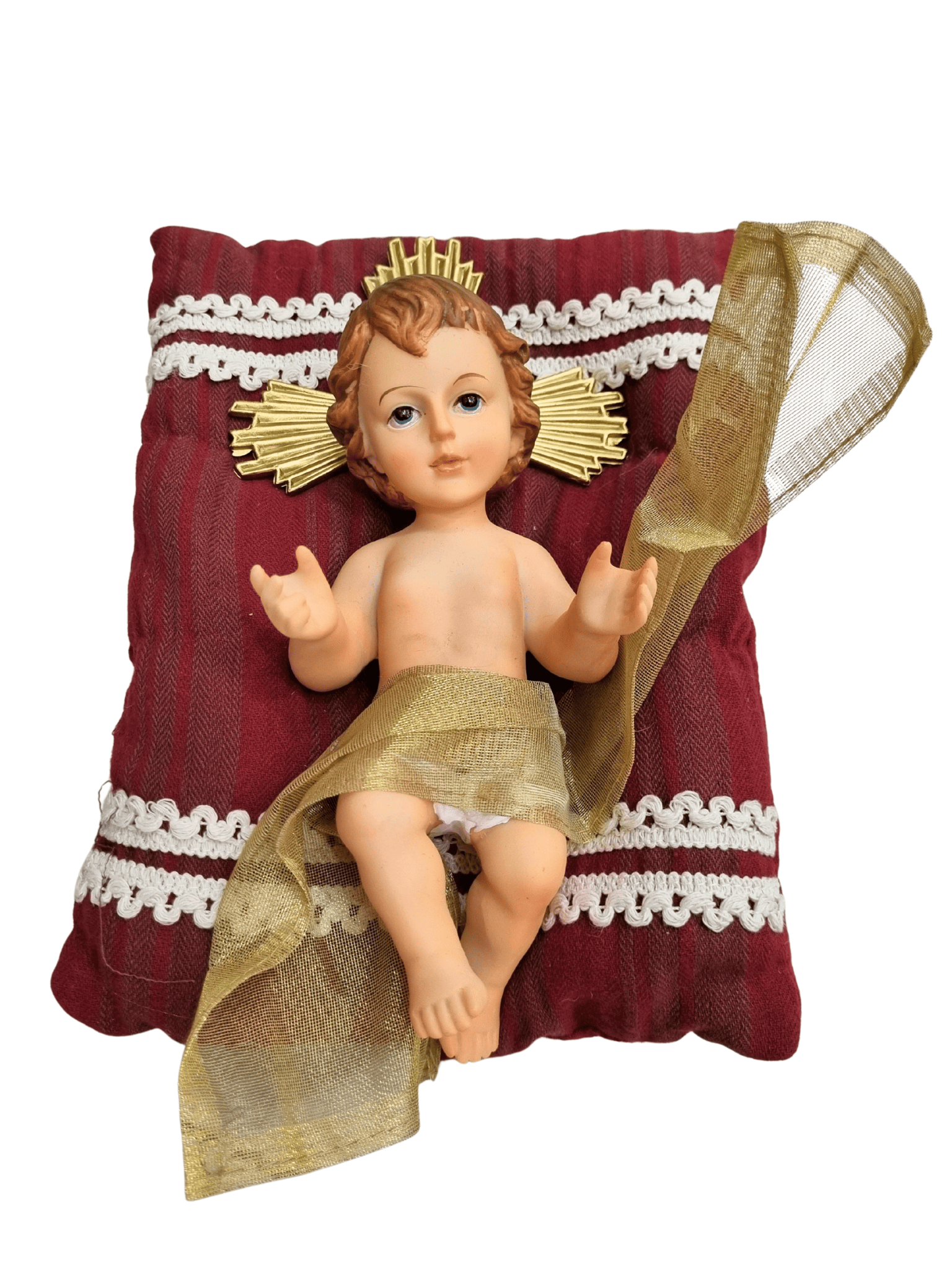 Menino Jesus de Resina Santini Italy Style com Almofada Branca e Dourada 25 cm-TerraCotta Arte Sacra