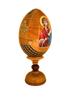 Ovo Russo em Madeira Fabergé Ícone Mãe de Deus de Jerusalém 16 cm-TerraCotta Arte Sacra