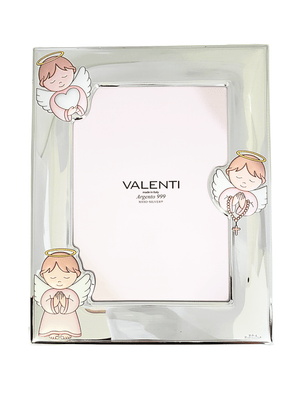 Porta Retrato Italiano de Prata Moldura Anjos da Guarda Rosa 20 cm x 23 cm-TerraCotta Arte Sacra