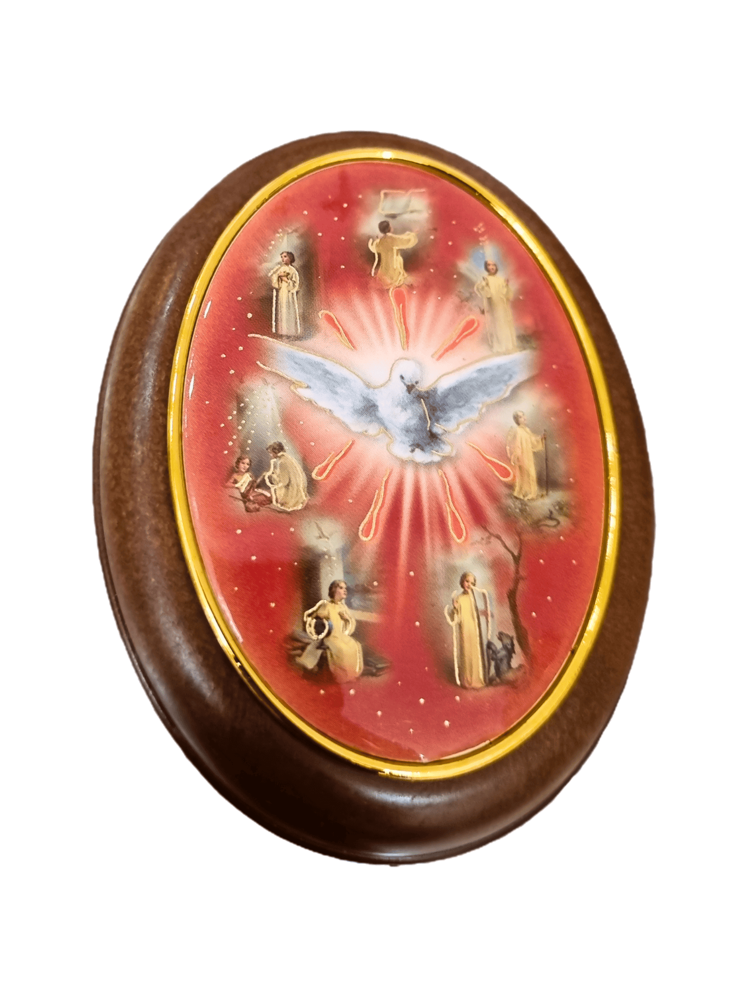 Porta Terço Oval Italiano Espírito Santo 7 dons 6,5 x 8,5 cm-TerraCotta Arte Sacra