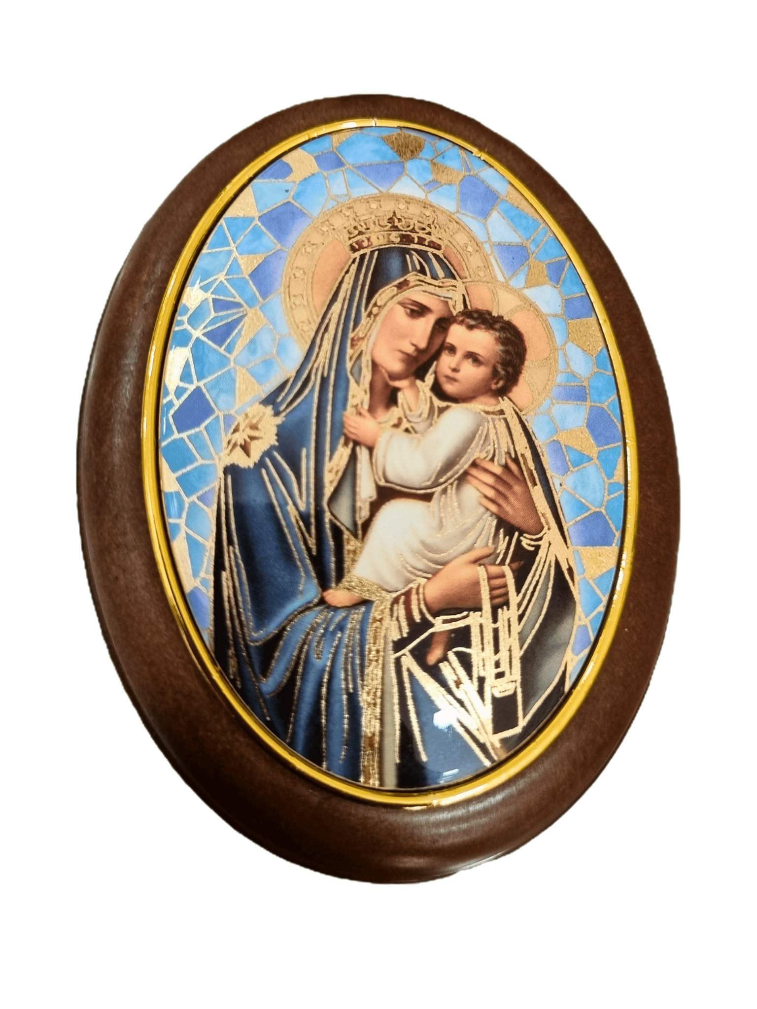 Porta Terço Oval Italiano Madonna 6,5 x 8,5 cm-TerraCotta Arte Sacra