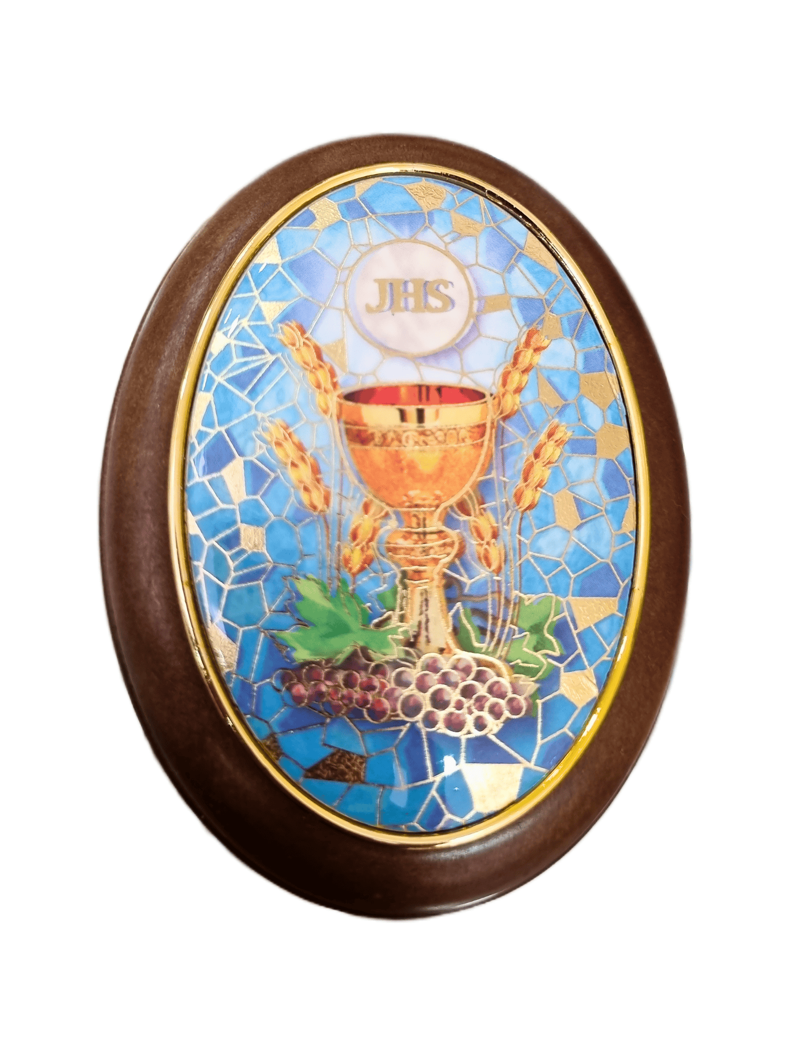 Porta Terço Oval Italiano Primeira Eucaristia 6,5 x 8,5 cm-TerraCotta Arte Sacra