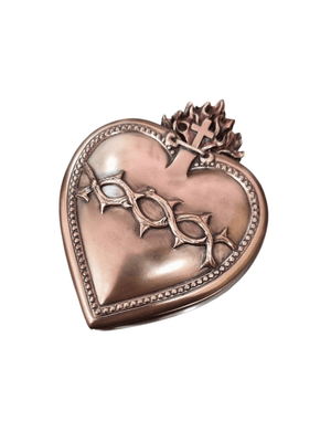 Porta Terço do Sagrado Coração de Jesus em Pó de Mármore Com Acabamento em Bronze 9 cm x 11 cm-TerraCotta Arte Sacra