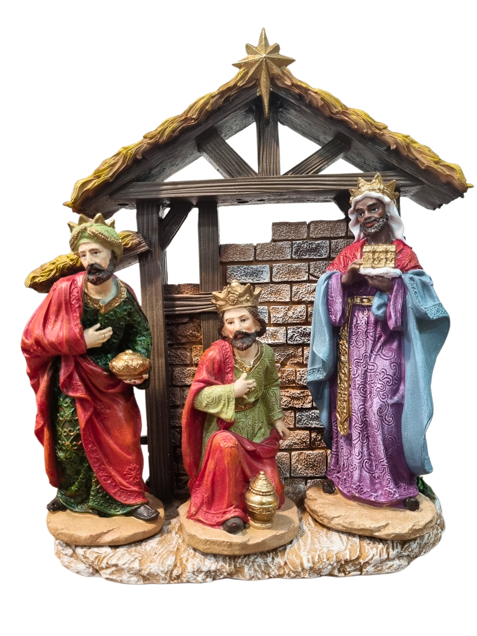 Presépio em Resina com Casinha Colorido 11 peças 20 cm-TerraCotta Arte Sacra