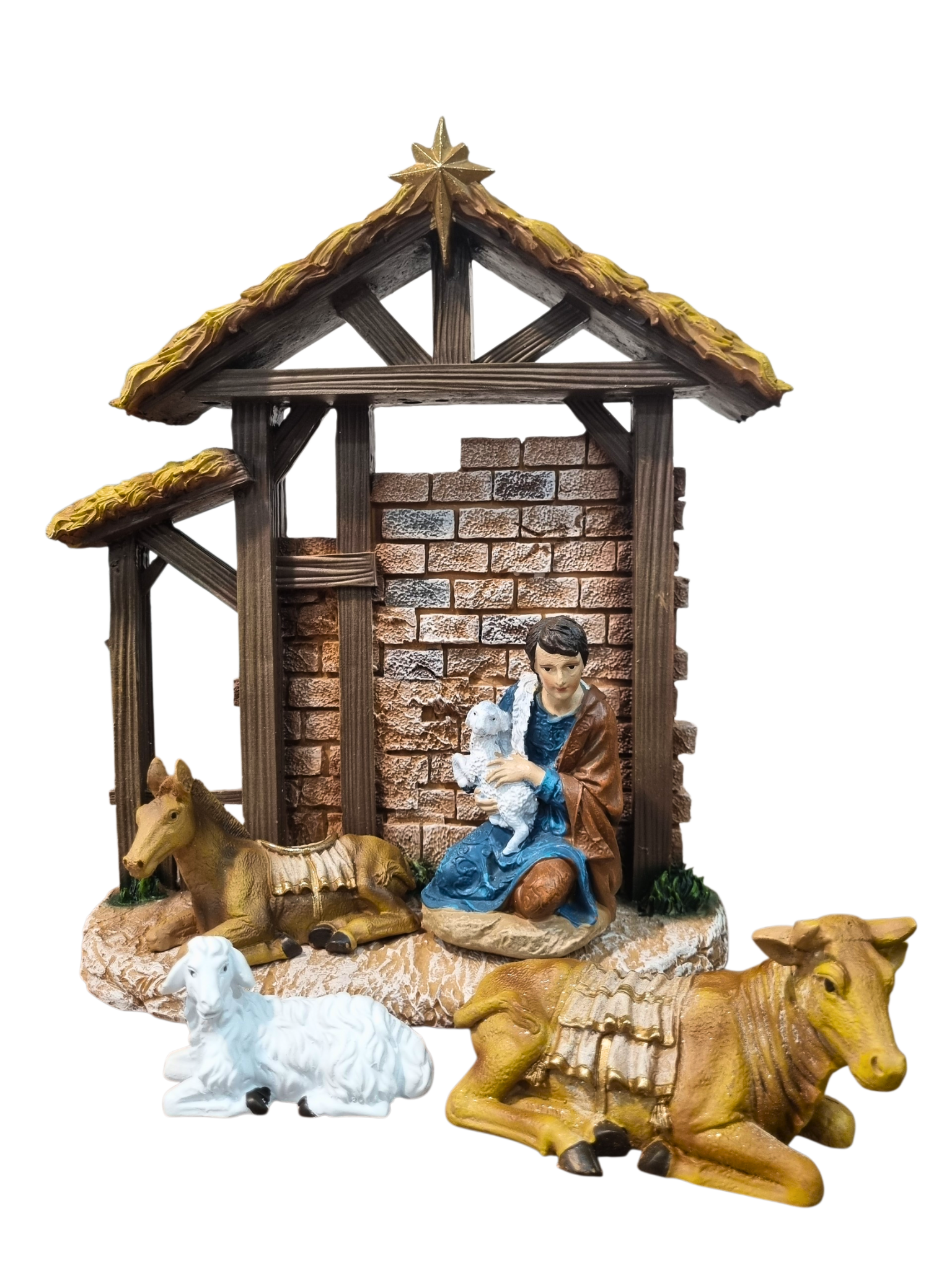 Presépio em Resina com Casinha Colorido 11 peças 20 cm-TerraCotta Arte Sacra