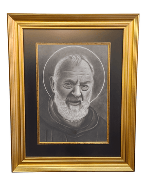 Quadro Grafite Sobre Papel Padre Pio 52x66cm-TerraCotta Arte Sacra