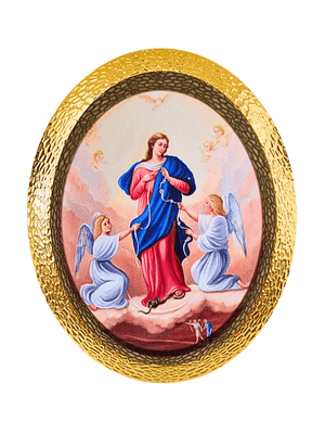 Quadro Italiano Oval Nossa Senhora Desatadora dos Nós 14,05 x 11,5cm-TerraCotta Arte Sacra