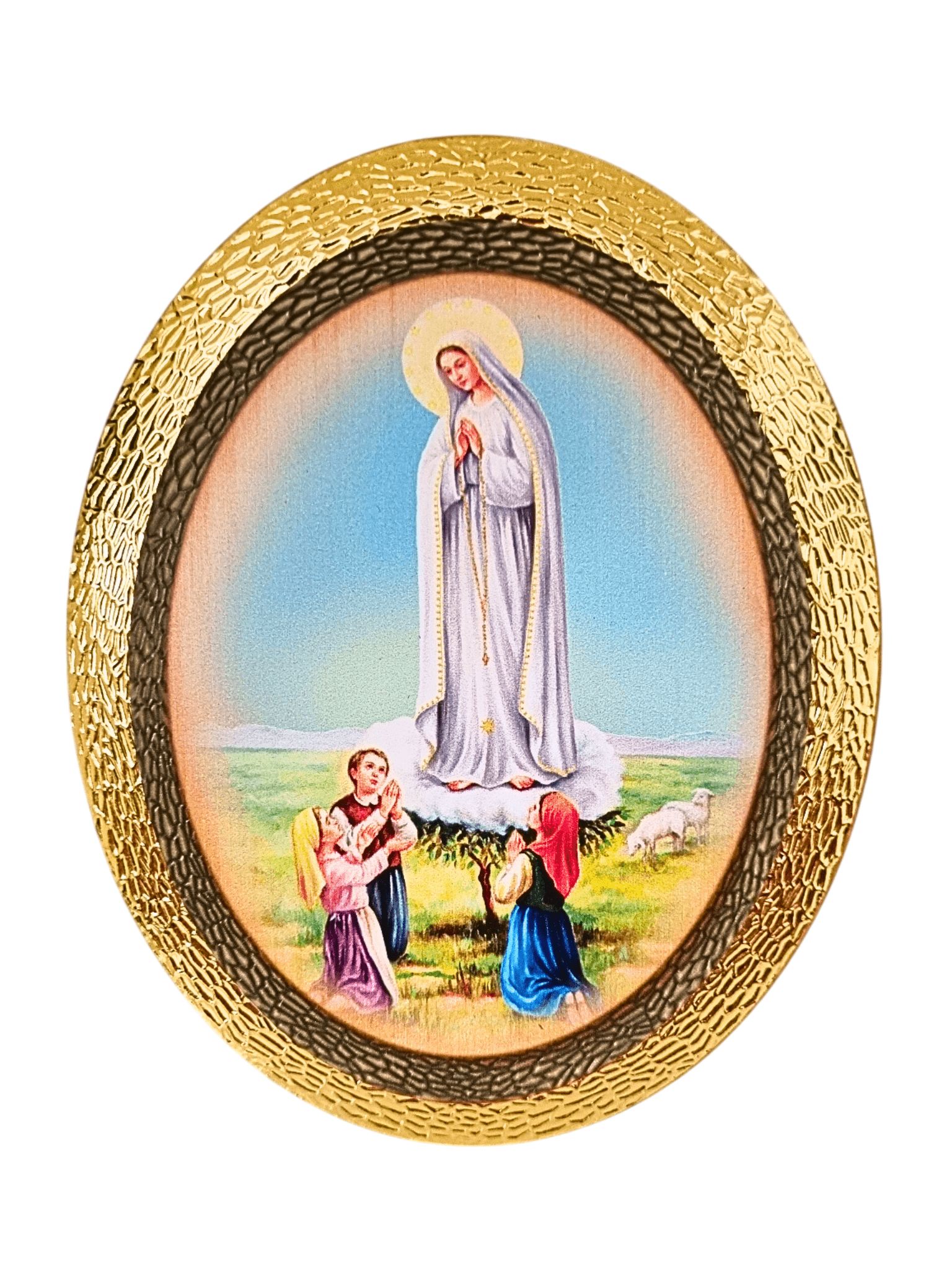 Quadro Italiano Oval Nossa Senhora de Fátima 14,05 x 11,5cm-TerraCotta Arte Sacra