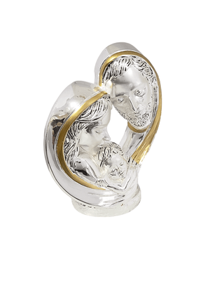 Sagrada Família Coração Acabamento em Prata 9 cm x 11 cm-TerraCotta Arte Sacra