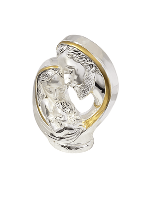 Sagrada Família Coração Acabamento em Prata 9 cm x 11 cm-TerraCotta Arte Sacra