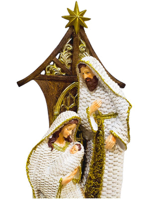 Sagrada Família em Resina com Vestes Branca e Dourado-TerraCotta Arte Sacra