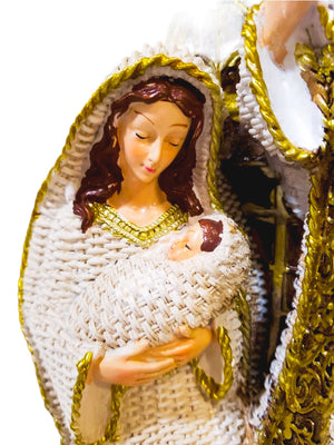 Sagrada Família em Resina com Vestes Branca e Dourado-TerraCotta Arte Sacra