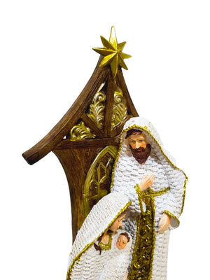 Sagrada Família em Resina com Vestes Branca e Dourado-TerraCotta Arte Sacra