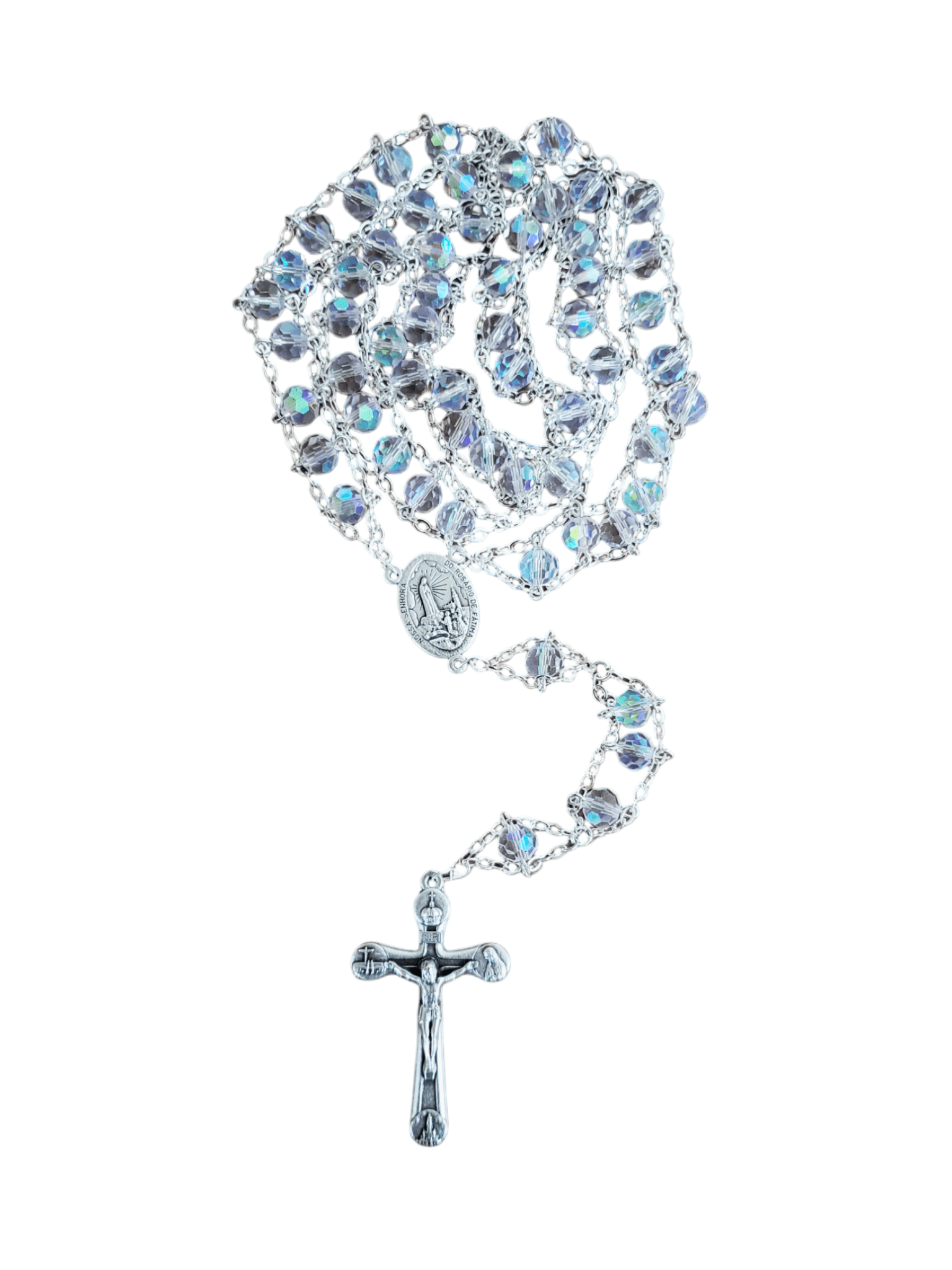 Terço de Cristal Transparente de Nossa Senhora de Fátima Feito em Portugal-TerraCotta Arte Sacra