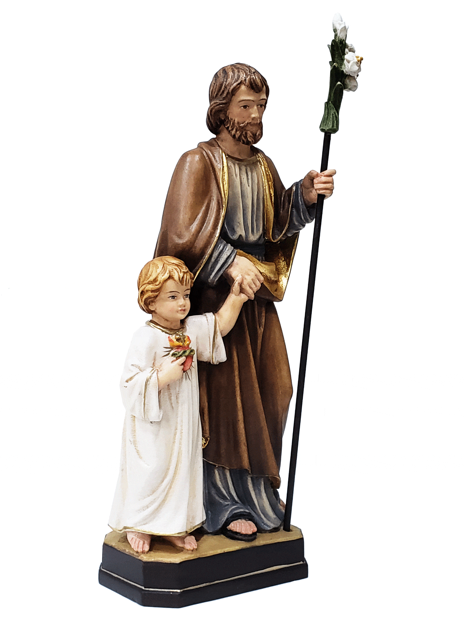 Imagem de São José com Jesus  em Madeira Italiana 30 cm