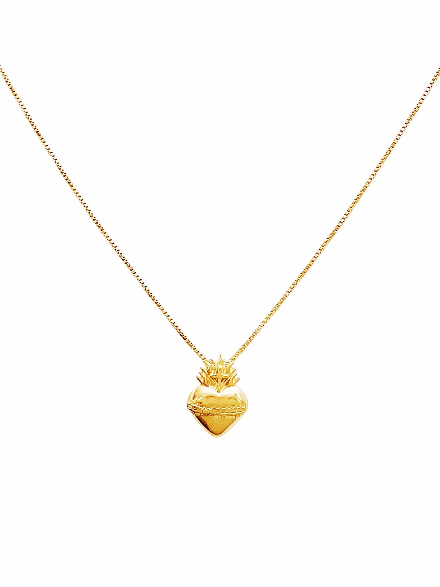 Colar Sagrado Coração de Prata de Lei 925 com Banho de Ouro 18 k-TerraCotta Arte Sacra