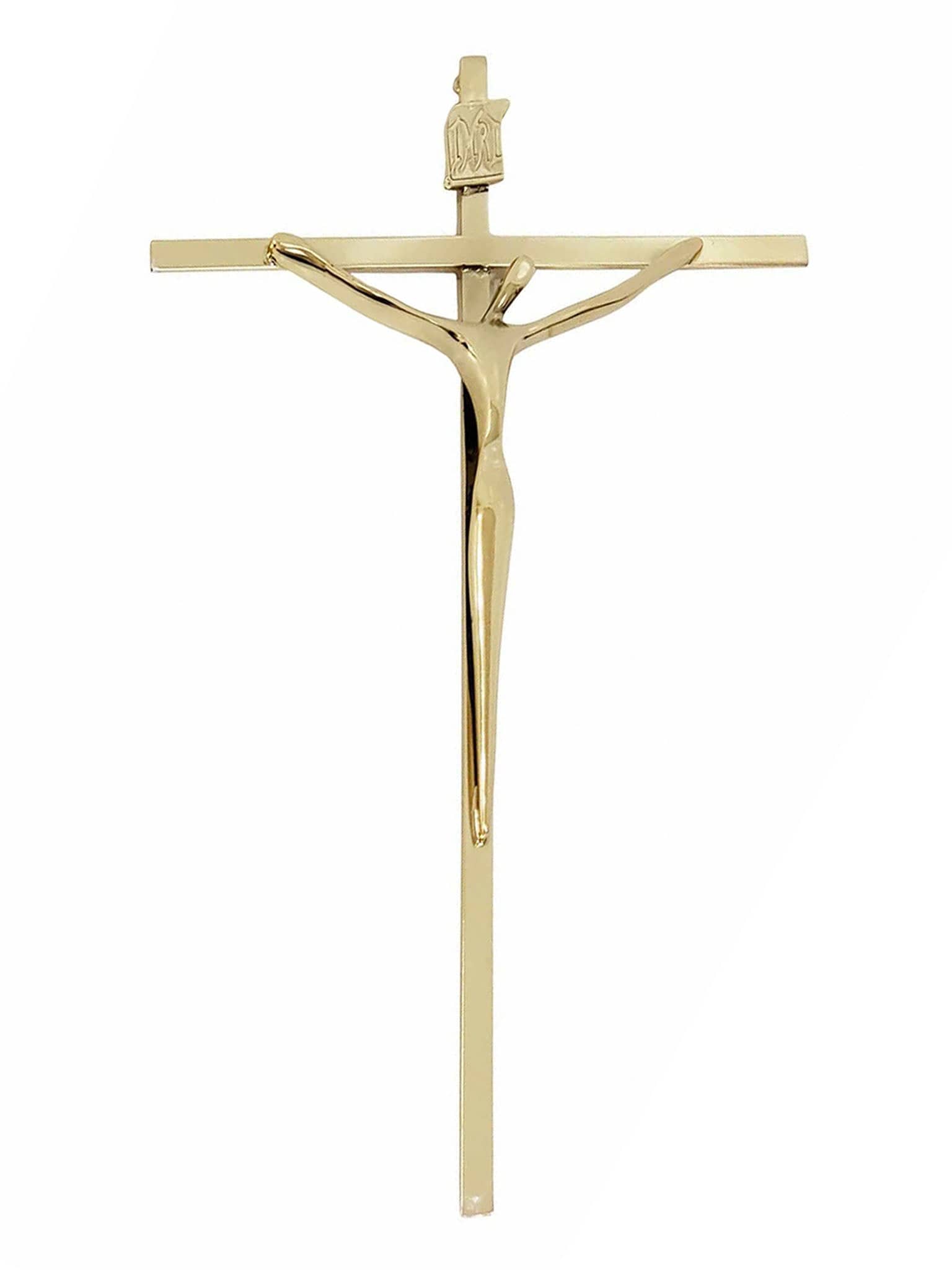 Crucifixo de Aço Galvanizado Dourado 28 cm-TerraCotta Arte Sacra