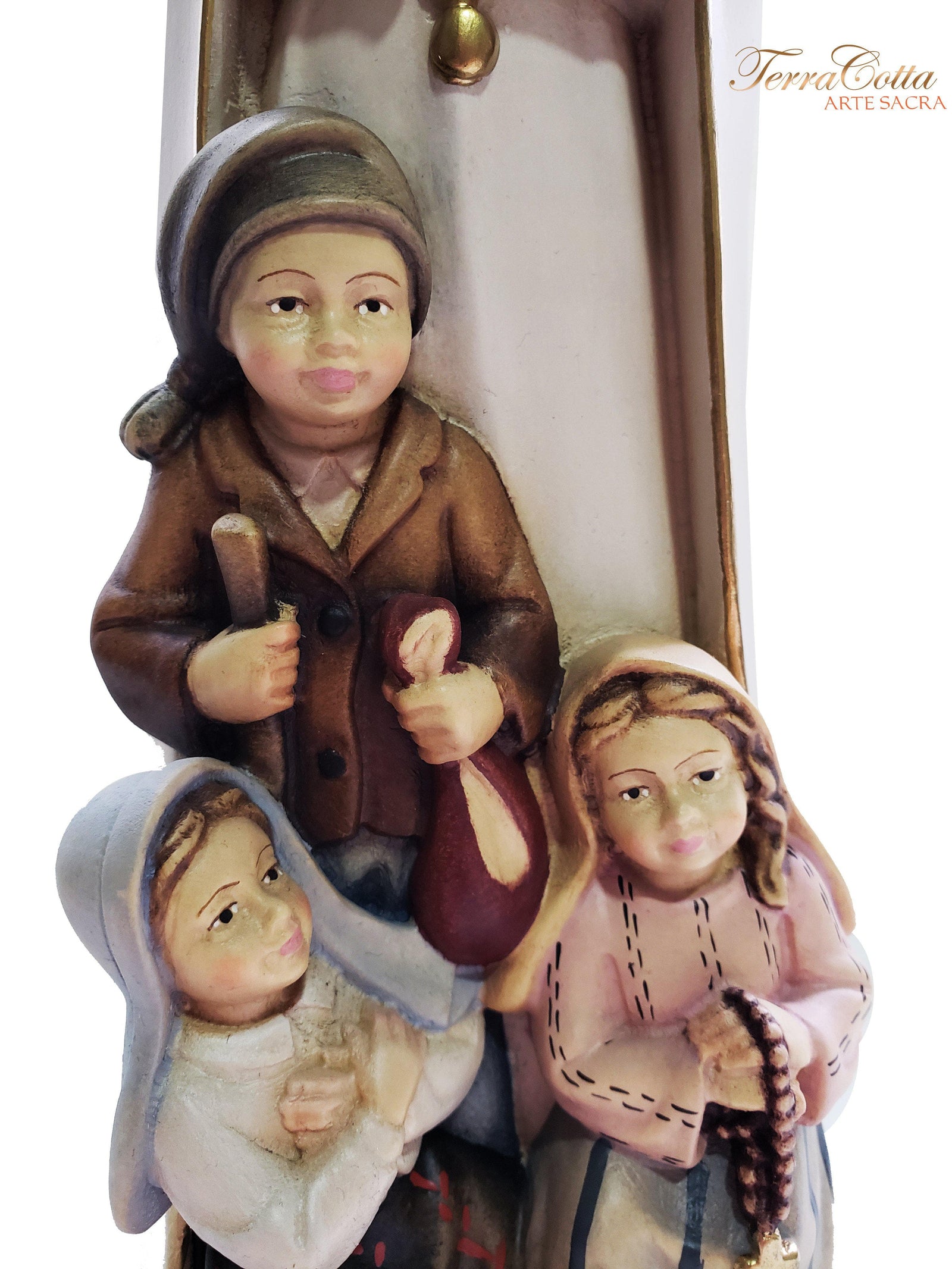 Imagem de Madeira Italiana Nossa Senhora de Fátima com Pastores 31 cm-TerraCotta Arte Sacra