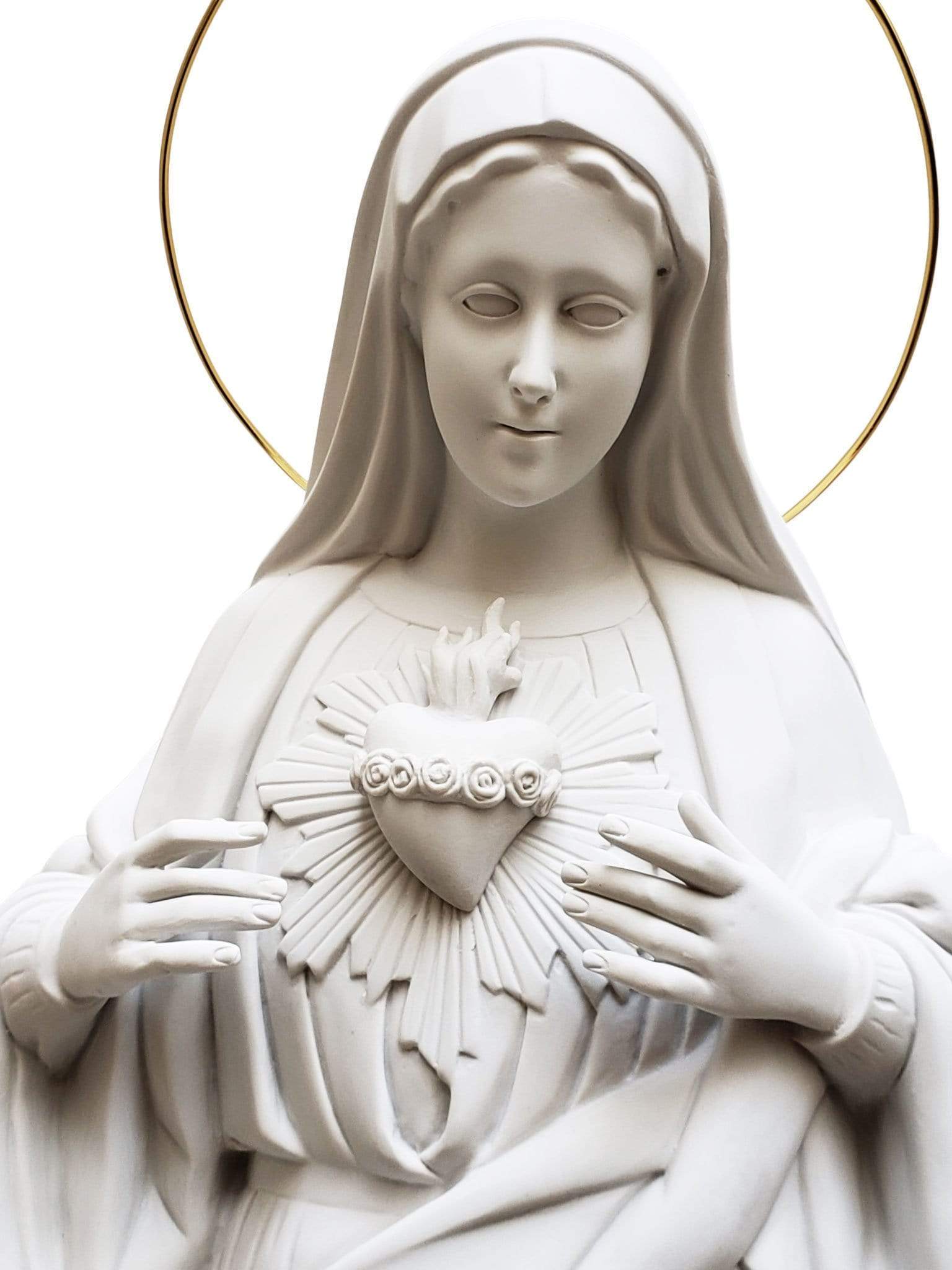 Imagem do Imaculado Coração de Maria 82 cm em Pó de Mármore-TerraCotta Arte Sacra