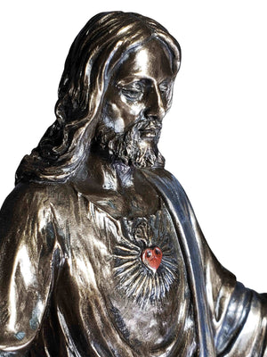 Imagem do Sagrado Coração de Jesus de Braços Abertos em Pó de Mármore com Acabamento em Bronze 25,5 cm-TerraCotta Arte Sacra