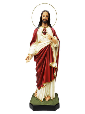 Imagem do Sagrado Coração de Jesus em Pó de Mármore 82 cm com Olhos de Vidro-TerraCotta Arte Sacra