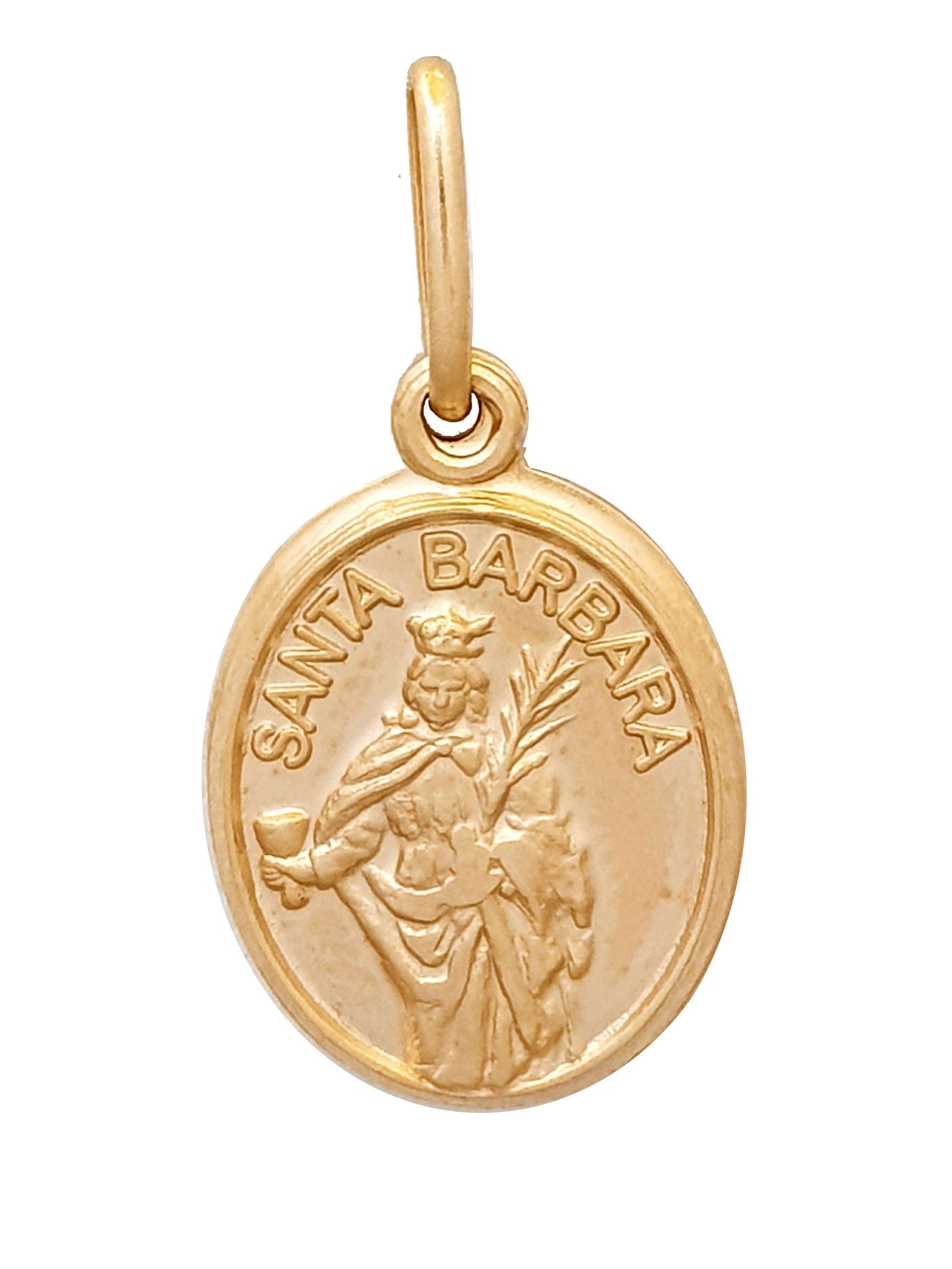 Medalha Santa Bárbara em Prata 925 Com Banho de Ouro-TerraCotta Arte Sacra