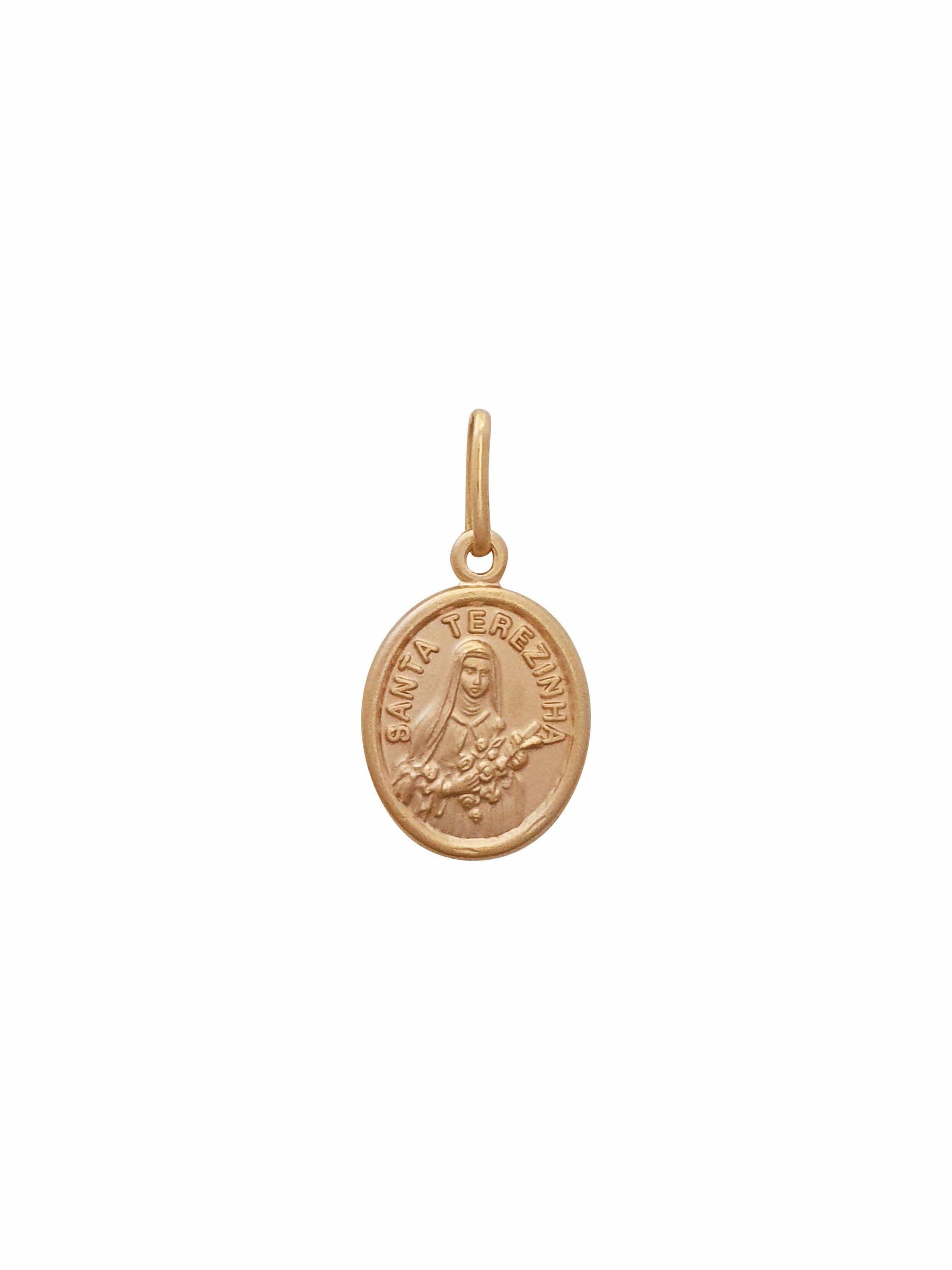 Medalha Santa Terezinha em Prata 925 Com Banho de Ouro-TerraCotta Arte Sacra