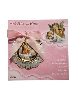 Medalhão de Berço Anjo Zelador para Menina-TerraCotta Arte Sacra