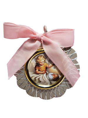 Medalhão de Berço Anjo Zelador para Menina-TerraCotta Arte Sacra