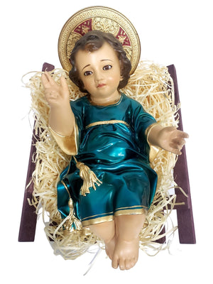 Menino Jesus em Pó de Mármore 26 cm Verde Perolizado-TerraCotta Arte Sacra